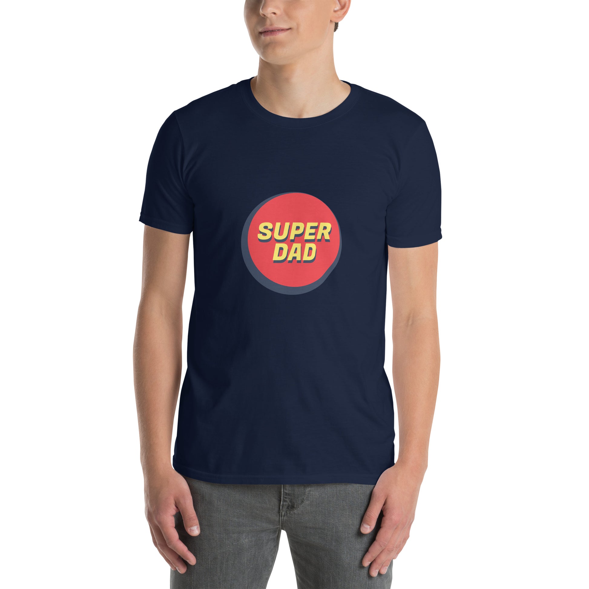Vyras vilki marškinėlius su užrašu SUPER DAD